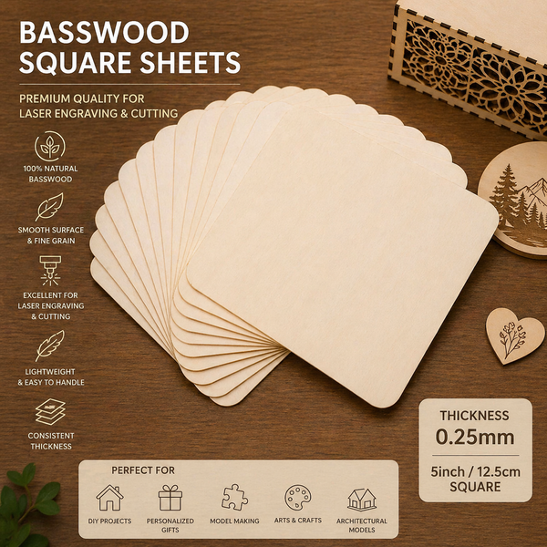 Poplar Plywood Sheets - 12.5 × 12.5 x 0.25 cm