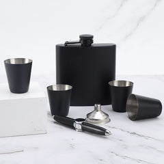 6oz Hip Flask Set - Black