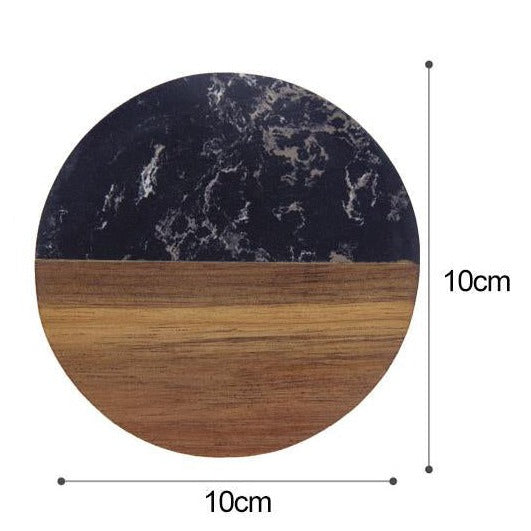 Acacia Wood & Marble Coaster - Black round laser uk supplies ukblanks uk seller