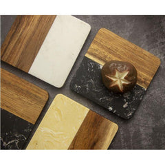 Acacia Wood & Marble Coaster - Square Black