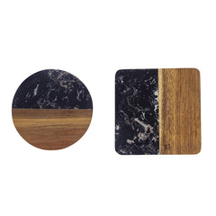 Acacia Wood & Marble Coaster - Round Black