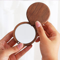 Wooden make up pocket mirror for laser engraving ThinkBaba