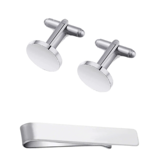 Cufflink + Tie Clip Set - Black Walnut - Silver