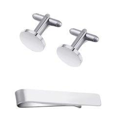 Cufflink + Tie Clip Set - Black Walnut - Silver