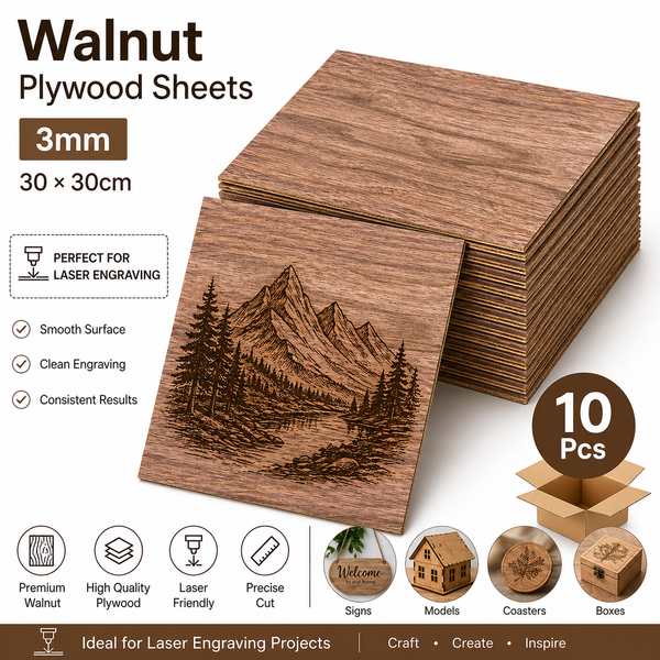 10 Pcs - Walnut Plywood Sheets 3mm (30×30cm)