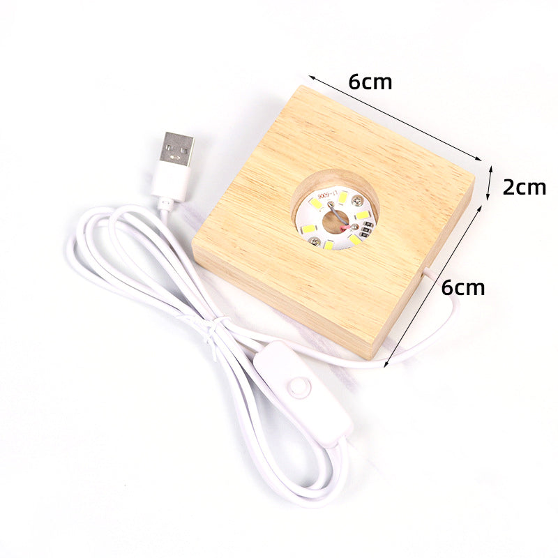 Wood LED Base - 6 × 6 × 2cm - Colour Changing