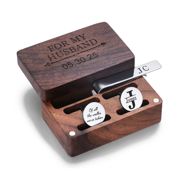 Cufflink + Tie Clip Set - Black Walnut - Silver