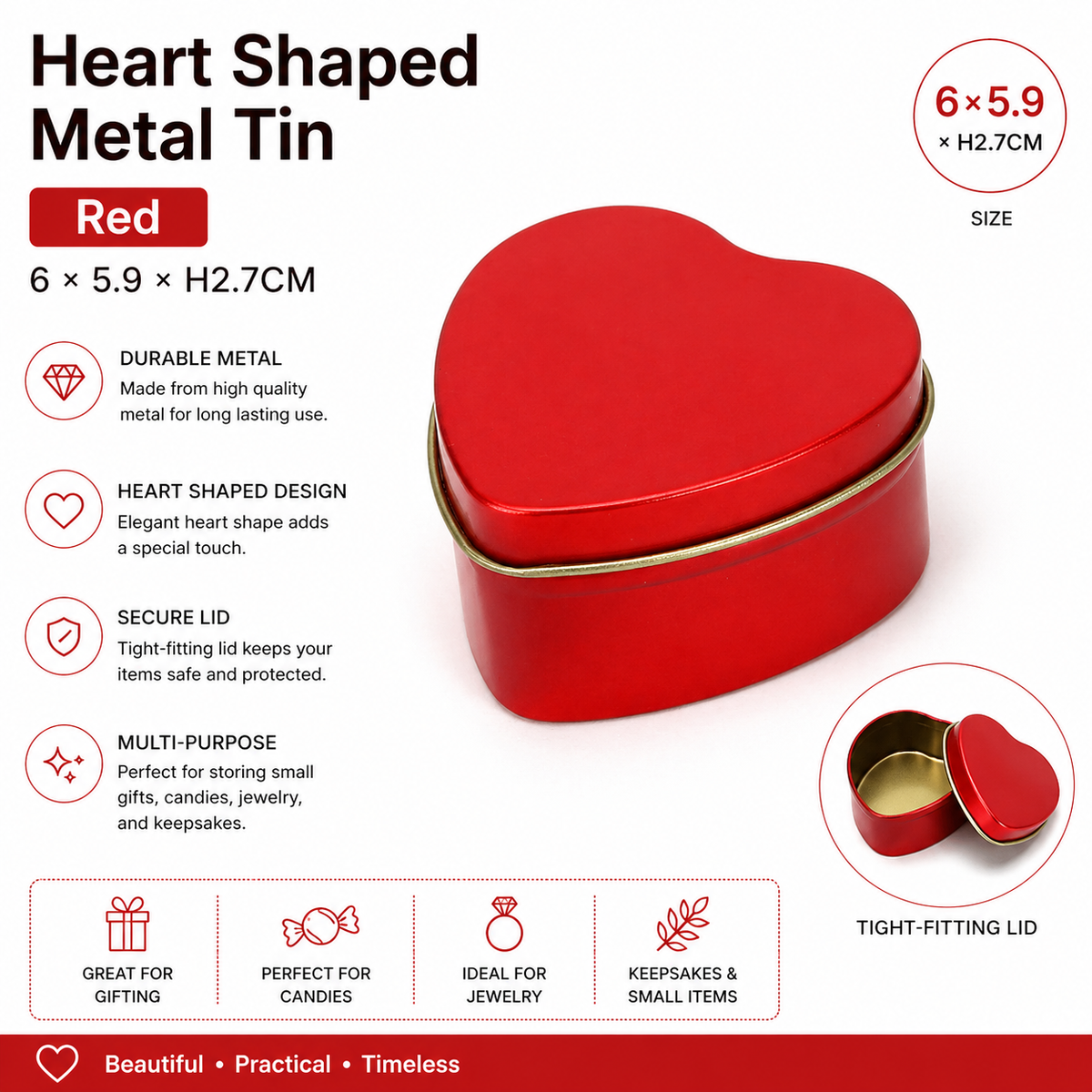 Small Heart Tin - Red
