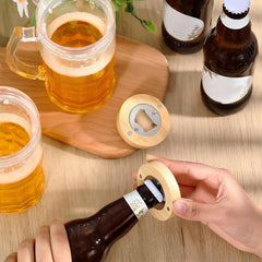 Round Bamboo Bottle Opener - Magnetic