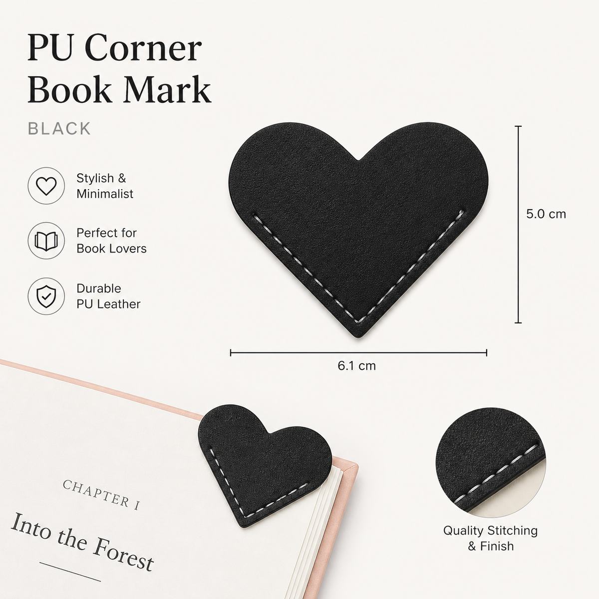 Heart Bookmark - Black