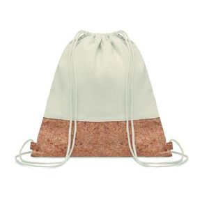 Twill Cotton Cork Drawstring Bag - Beige