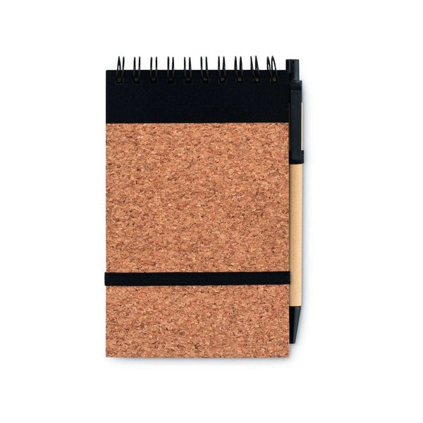 Eco-Friendly Cork Notepad with Recycled Pen Set - Black