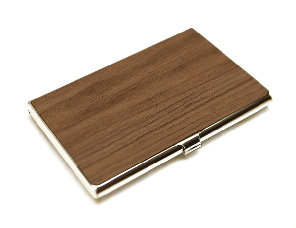 Wooden Business Card Holder - Dark Brown + Silver
