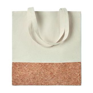 Eco-Friendly Cotton Tote with Cork Detail - Beige