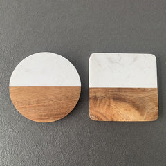 Acacia Wood & Marble Coaster - Round White