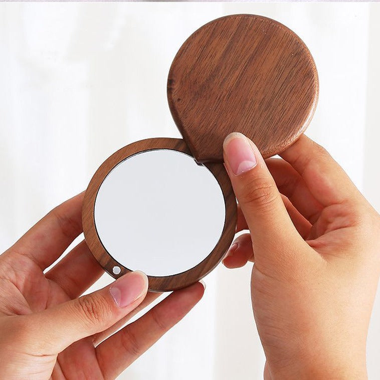 Wooden make up pocket mirror for laser engraving ThinkBaba