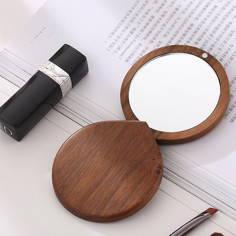 Wooden make up pocket mirror for laser engraving ThinkBaba