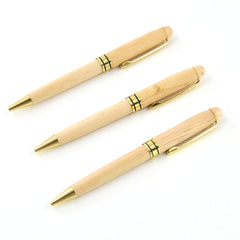 Ball Point Wooden Pen - Gold Trim