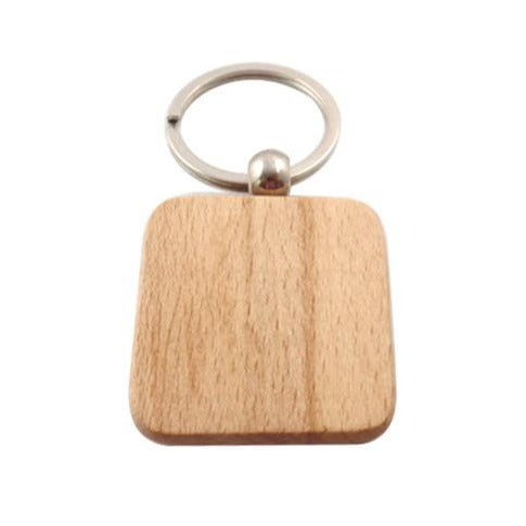 Natural wood square engravable wood keyring 