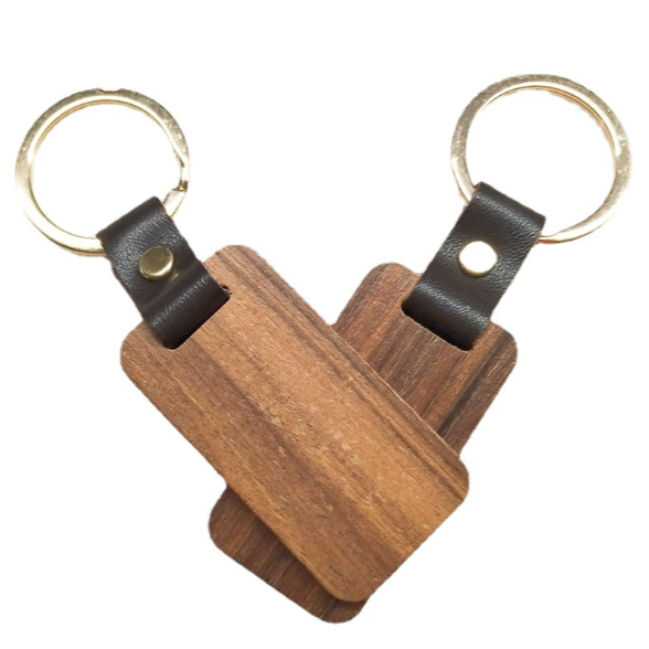 wooden keyring with leather strap thinkbaba laser supplies